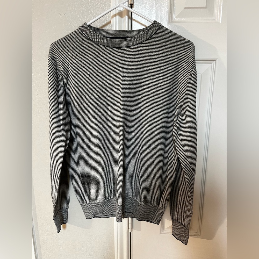 J Crew Linen Cotton Lightweight Sweater Navy and White Stripes Small